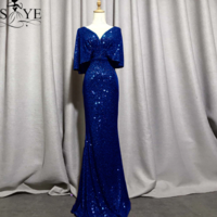  Evening Dresses Mermaid Short Sleeves Sexy V Neck - Thumbnail 4