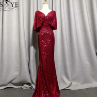  Evening Dresses Mermaid Short Sleeves Sexy V Neck - Thumbnail 5
