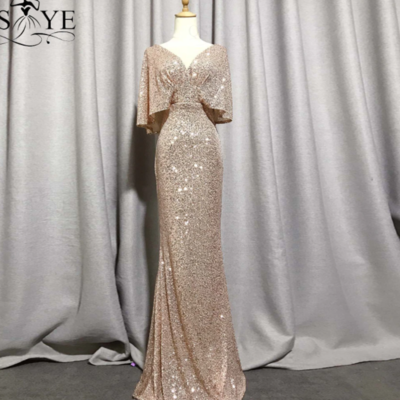  evening dresses mermaid short sleeves sexy v neck