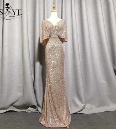  Evening Dresses Mermaid Short Sleeves Sexy V Neck
