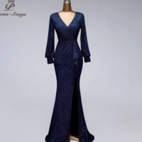 Sexy Waist Style Long Sleeve Sequin Evening Dress - Thumbnail 5