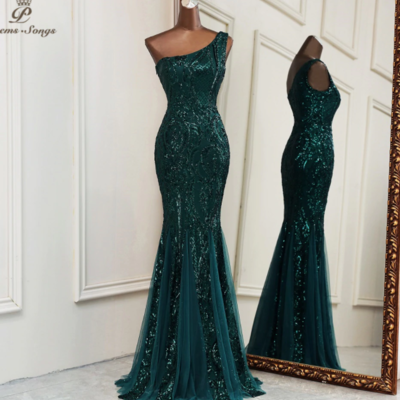 Mermaid evening dresses sexy one shoulder dress