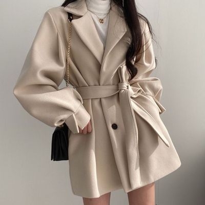 Blend coat slim fit belt coats female warm