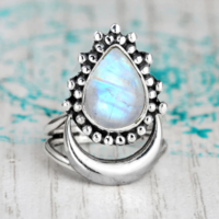 Vintage Crescent Moon Imitation Moonstone - Thumbnail 1