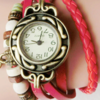 Retro Leatherwinding Bracelet Leaf Pendant Watch - Thumbnail 3