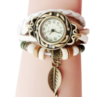 Retro Leatherwinding Bracelet Leaf Pendant Watch - Thumbnail 4