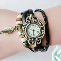 Retro Leatherwinding Bracelet Leaf Pendant Watch - Thumbnail 6