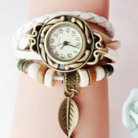 Retro Leatherwinding Bracelet Leaf Pendant Watch - Thumbnail 5