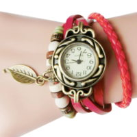 Retro Leatherwinding Bracelet Leaf Pendant Watch - Thumbnail 2