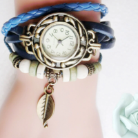 Retro Leatherwinding Bracelet Leaf Pendant Watch - Thumbnail 7