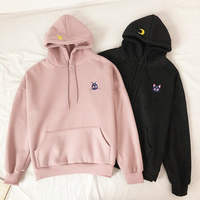 Pastel Pink Black Sailor Moon Luna Cat Embroidery Hoodies - Thumbnail 2