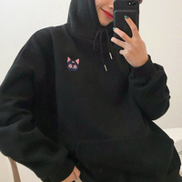 Pastel Pink Black Sailor Moon Luna Cat Embroidery Hoodies - Thumbnail 4