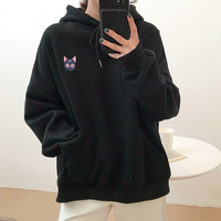 Pastel Pink Black Sailor Moon Luna Cat Embroidery Hoodies - Thumbnail 5