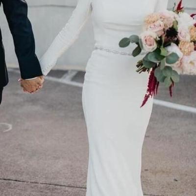 Crew neck mermaid long sleeve bridal gowns - Thumbnail 3