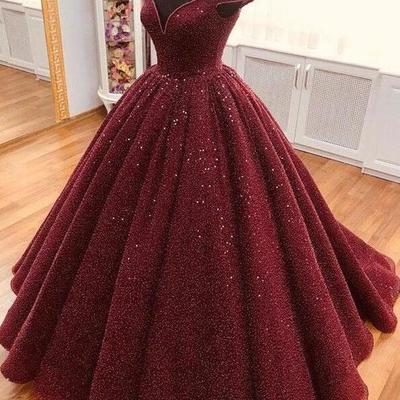 Off the shoulder burgundy sequins prom dresses - Thumbnail 3