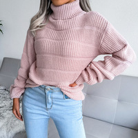 Casual High-Neck Long-Sleeved Knitted Sweater - Thumbnail 2