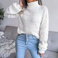 Casual High-Neck Long-Sleeved Knitted Sweater - Thumbnail 4