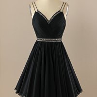V neck Little Black Dress,Spaghetti Straps Short Prom Dresses,Graduation Dresses,621 - Thumbnail 1