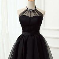 Halter Black Tulle Short Prom Dress,Graduation Dresses,Cheap Homecoming Dresses,622 - Thumbnail 1