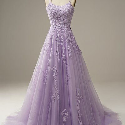 A-line spaghetti straps long prom dress,lilac prom dresses,cheap graduation party dresses,623 - Thumbnail 4