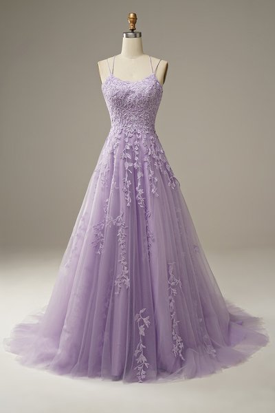 A-Line Spaghetti Straps Long Prom Dress,Lilac Prom Dresses,Cheap Graduation Party Dresses,623