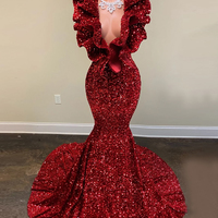 Red prom dresses, deep v neck prom dresses, mermaid evening dresses, cheap evening dress, red prom dresses, sparkly evening dress,627 - Thumbnail 2