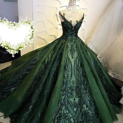 Ball gown prom dresses, lace prom dresses, sequins prom dresses, green prom dresses, v neck prom dresses, sparkly formal dresses, 630