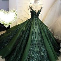 Ball gown prom dresses, lace prom dresses, sequins prom dresses, green prom dresses, v neck prom dresses, sparkly formal dresses, 630 - Thumbnail 2