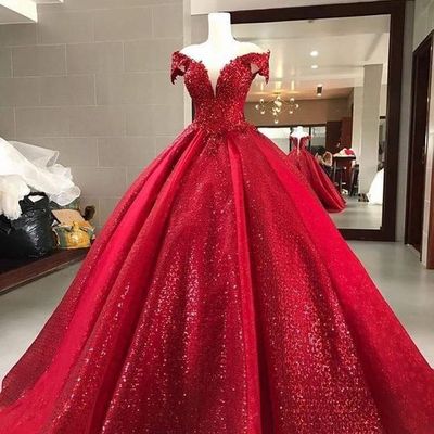 Sparkly prom dresses, ball gown prom dresses, sweetheart prom dresses, sequins prom dresses, red evening dresses, ball gown evening dresses, 634 - Thumbnail 2