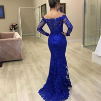 Royal blue prom dresses, off the shoulder prom dresses, long sleeve prom dresses, detachable skirt prom dresses, lace prom dresses, 635 - Thumbnail 2