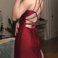 Mermaid V Neck Cross Back Burgundy Satin Long Prom Dresses,1175 - Thumbnail 2