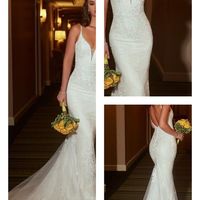 Elegant Mermaid V Neck White Lace Wedding Dress,1176 - Thumbnail 1