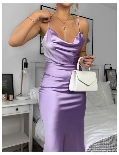 Fashion Cowl Neck Mermaid Lavender Dress, Silk Satin Outifts,1179