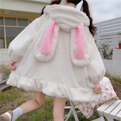 Cute Fluffy Rabbit Ear Oversized Long Sleeve Pullover Hoodie Sweatshirt E-Girl Kawaii Korean Japanese Harajuku