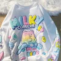 Cute Purple Gummy Bear Print Loose Oversize Sweatshirt Long Sleeve T-shirt Aesthetic Casual Summer E-Girl Kawaii Korean Japanese Harajuku - Thumbnail 3