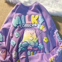 Cute Purple Gummy Bear Print Loose Oversize Sweatshirt Long Sleeve T-shirt Aesthetic Casual Summer E-Girl Kawaii Korean Japanese Harajuku - Thumbnail 4