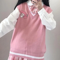 Cute Anime Cartoon Print Knit Vest Sweater Crop Top V Neck Sleeveless Shirt Aesthetic Casual Summer E-Girl Kawaii Korean Japanese Harajuku - Thumbnail 3