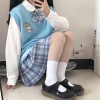 Cute Anime Cartoon Print Knit Vest Sweater Crop Top V Neck Sleeveless Shirt Aesthetic Casual Summer E-Girl Kawaii Korean Japanese Harajuku - Thumbnail 6