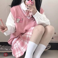 Cute Anime Cartoon Print Knit Vest Sweater Crop Top V Neck Sleeveless Shirt Aesthetic Casual Summer E-Girl Kawaii Korean Japanese Harajuku - Thumbnail 4