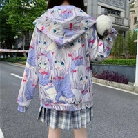 Cute Anime Girl Zip Up Hoodie Jacket Jumper Sweatshirt Long Sleeve Shirt Aesthetic Casual E-Girl Kawaii Korean Japanese Harajuku - Thumbnail 2