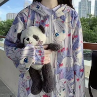 Cute Anime Girl Zip Up Hoodie Jacket Jumper Sweatshirt Long Sleeve Shirt Aesthetic Casual E-Girl Kawaii Korean Japanese Harajuku - Thumbnail 3