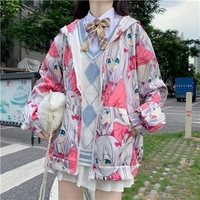 Cute Anime Girl Zip Up Hoodie Jacket Jumper Sweatshirt Long Sleeve Shirt Aesthetic Casual E-Girl Kawaii Korean Japanese Harajuku - Thumbnail 6