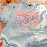 Sweet Pastel Print Oversized Crewneck Sweatshirt Long Sleeve Shirt Aesthetic Casual Summer E-Girl Kawaii Korean Japanese Harajuku - Thumbnail 2