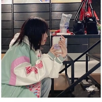 Retro Vintage Pastel Heart Ribs Print Oversized Long Sleeve Zipper Hoodie Sweatshirt Aesthetic Casual E-Girl Kawaii Korean Japanese Harajuku - Thumbnail 4