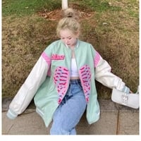Retro Vintage Pastel Heart Ribs Print Oversized Long Sleeve Zipper Hoodie Sweatshirt Aesthetic Casual E-Girl Kawaii Korean Japanese Harajuku - Thumbnail 5