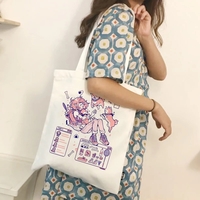 Cute Shiba Inu Anime Girl Cartoon Tote Canvas Bag Shopper Shoulder Bag Aesthetic Casual Summer E-Girl Kawaii Korean Japanese Harajuku - Thumbnail 2
