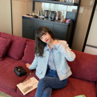 Korean Female White Tweed Basic Jacket Coat - Thumbnail 4