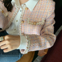 Korean Female White Tweed Basic Jacket Coat - Thumbnail 2