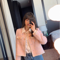 Korean Female White Tweed Basic Jacket Coat - Thumbnail 1