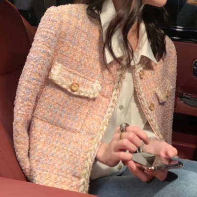 Korean female white tweed basic jacket coat